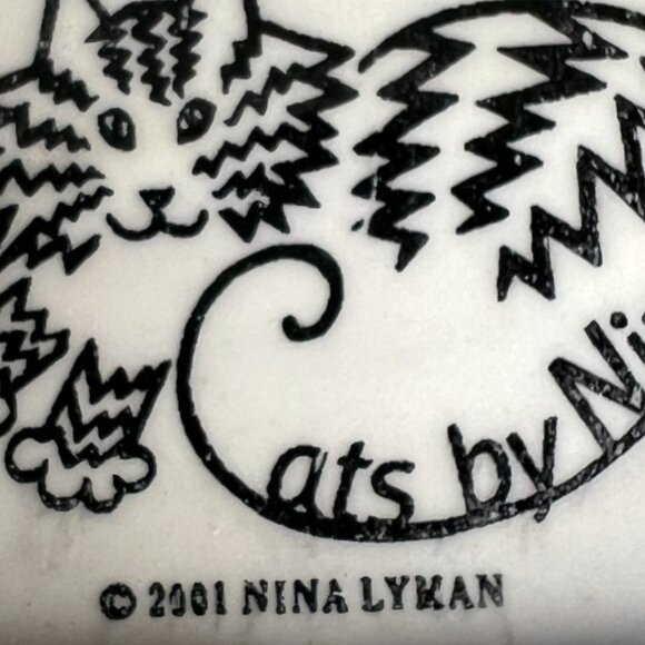 Vtg 2001 NINA LYMAN Hand-Painted Ceramic Cat Plate Large "Cats by Nina" 12.75" D - Picture 12 of 16